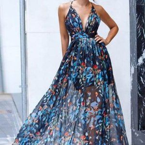NWOT Colorful Backless Maxi Dress